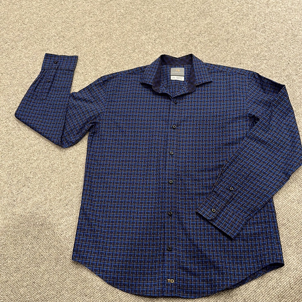 THOMAS DEAN BOYS PATTERNED SHIRT WITH CONTRAST ON COLLAR & CUFFS SIZE XL 18/20
